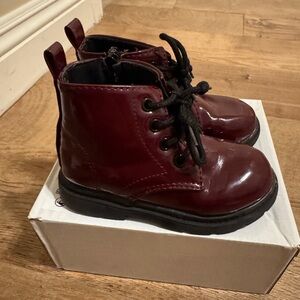 Kids Burgundy Lace-Up Boots